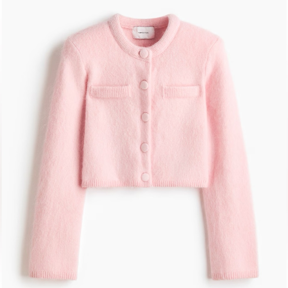 H&M Mohair-Blend Cardigan with shoulder pads pink